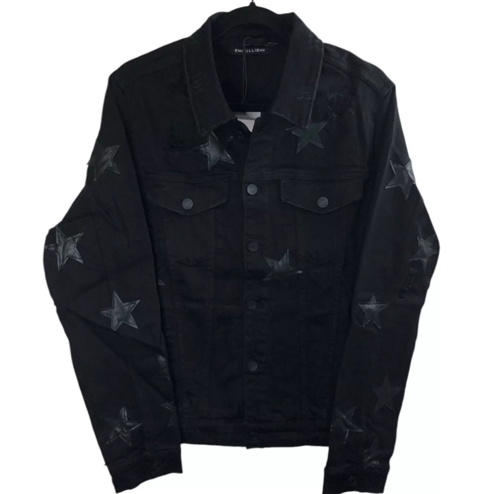EMBELLISH Sz L NWT Jeans Black Cosmo Denim Jacket New Stars Hipster